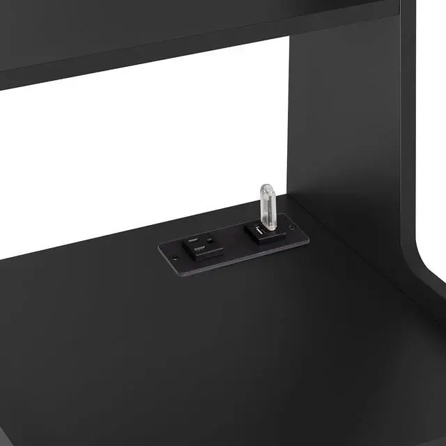 Alt view image 7 of 7 - Tall Nightstand Nightstands Set of 2 with Charging Station, 41" Walnut Bookshelf Nightstand with Night Light, Bed Bedside Tables with Shelves and Drawers for Bedroom, Dorm, Living Room, Black