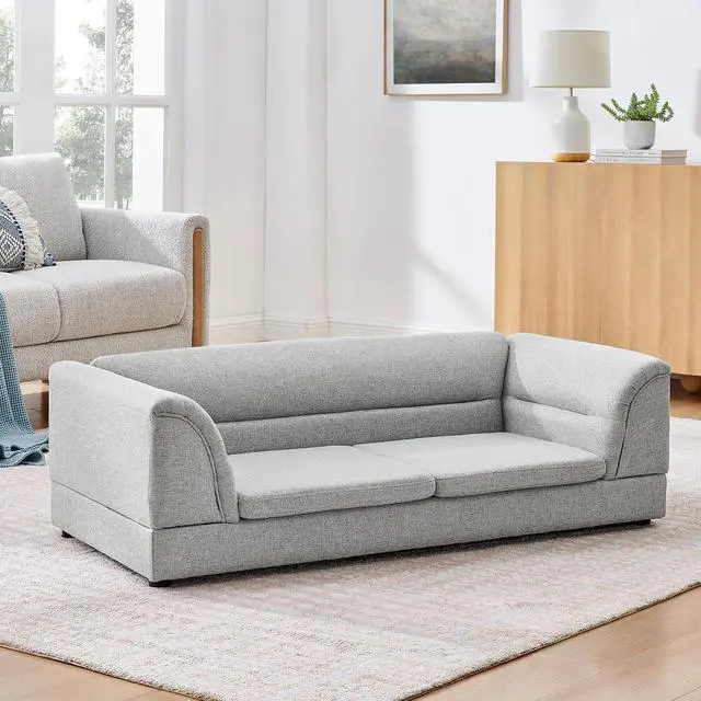 Alt view image 4 of 7 - Elevated Large Dog Bed with 2 Removable Cushion, Light Gray | Raised Pet Sofa with Washable Cushion Cover, Furniture Style Linen Fabric Dog Couch for Large Dogs, 100lbs Load Capacity