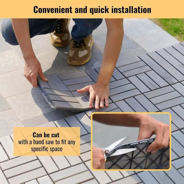 Alt view image 7 of 7 - 30PCS Wooden Interlocking Deck Tiles,12" x 12" Square Floor Tiles, Modular Acacia Hardwood Patio Flooring Mats Outdoor Waterproof,Garage Floor Tiles for Bancony,Pool Side,Checker Pattern,Gray