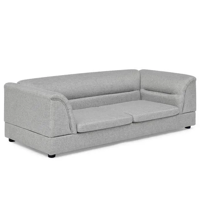 Alt view image 7 of 7 - Elevated Large Dog Bed with 2 Removable Cushion, Light Gray | Raised Pet Sofa with Washable Cushion Cover, Furniture Style Linen Fabric Dog Couch for Large Dogs, 100lbs Load Capacity