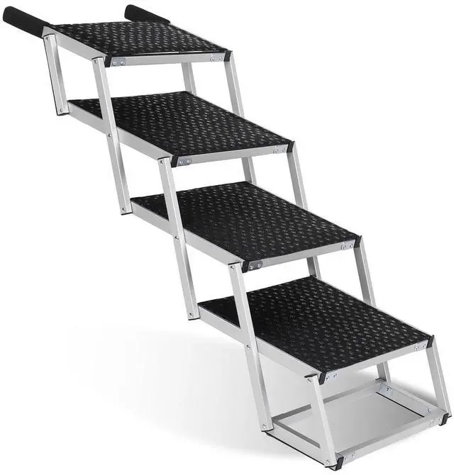 Main image of Foldable Dog Stairs for Car, Lightweight Dog Steps for Medium & Large Dogs, 4 Steps Folding Pet Ramp with Non-Slip Surface & Aluminium Frame for SUV, Truck, Supports Up to 250lbs, Black Carpet