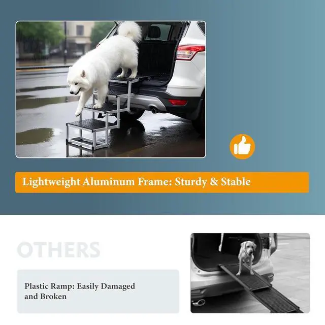 Alt view image 6 of 7 - Foldable Dog Stairs for Car, Lightweight Dog Steps for Medium & Large Dogs, 4 Steps Folding Pet Ramp with Non-Slip Surface & Aluminium Frame for SUV, Truck, Supports Up to 250lbs, Black Carpet