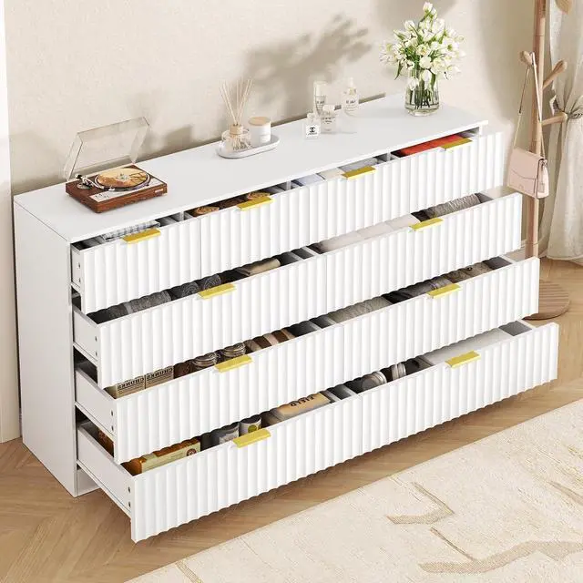 Alt view image 4 of 7 - 55.1" Wide Fluted 10 Drawer Dresser for Bedroom, White | Modern Dresser for Closet with Metal Handle, Wooden Chest of Drawers for Bedroom, Living Room, Hallway