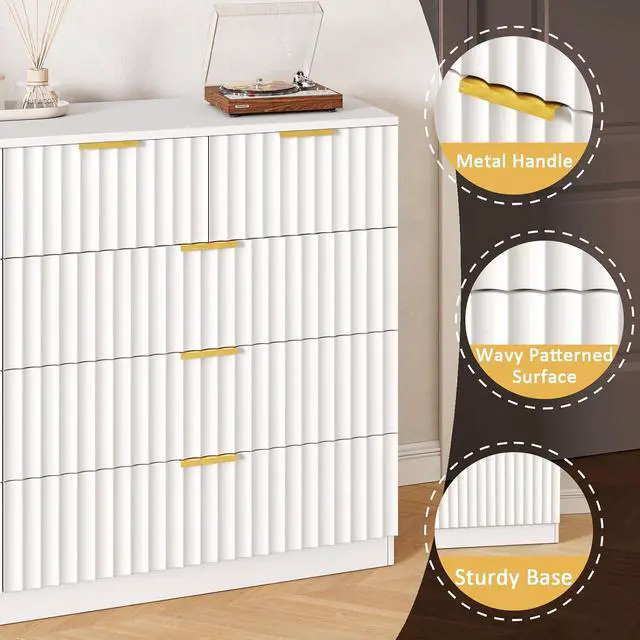 Alt view image 3 of 7 - 55.1" Wide Fluted 10 Drawer Dresser for Bedroom, White | Modern Dresser for Closet with Metal Handle, Wooden Chest of Drawers for Bedroom, Living Room, Hallway