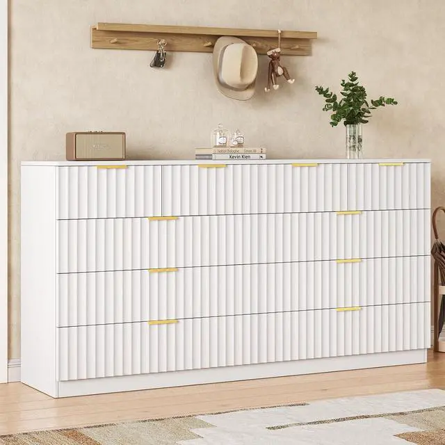 Alt view image 6 of 7 - 55.1" Wide Fluted 10 Drawer Dresser for Bedroom, White | Modern Dresser for Closet with Metal Handle, Wooden Chest of Drawers for Bedroom, Living Room, Hallway