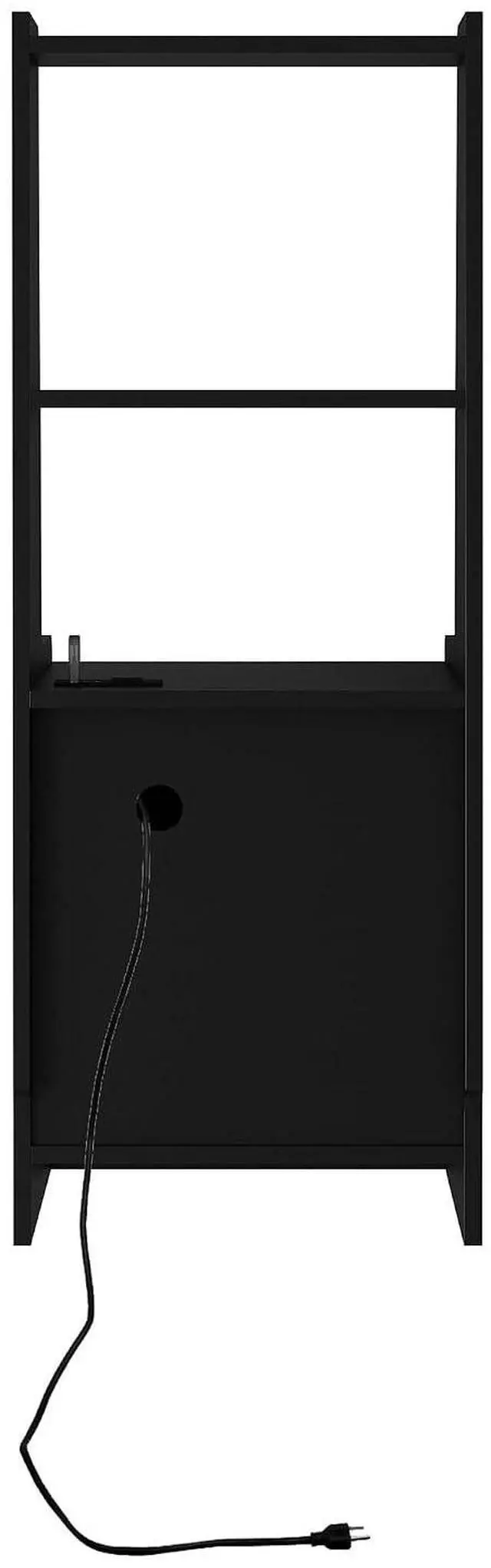 Alt view image 7 of 7 - Tall Nightstand with Charging Station, 41" Walnut Bookshelf Nightstand with Night Light, Bed Bedside Tables with Shelves and Drawers for Bedroom, Dorm, Living Room, Black