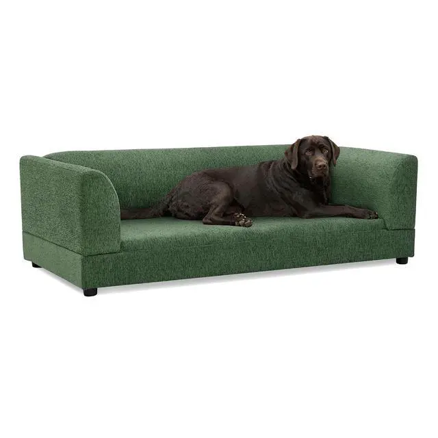 Alt view image 7 of 7 - Elevated XL Dog Bed with Soft Tufted Backrest and Armrest, Olive Green | Raised Dog Couch for Large and X Large Dogs, Linen Upholstered Comfy Pet Furniture with Legs, 120lbs Weight Capacity
