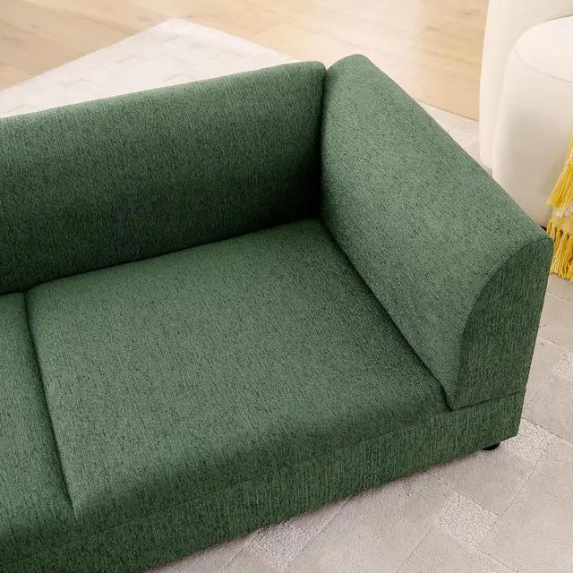 Alt view image 5 of 7 - Elevated XL Dog Bed with Soft Tufted Backrest and Armrest, Olive Green | Raised Dog Couch for Large and X Large Dogs, Linen Upholstered Comfy Pet Furniture with Legs, 120lbs Weight Capacity