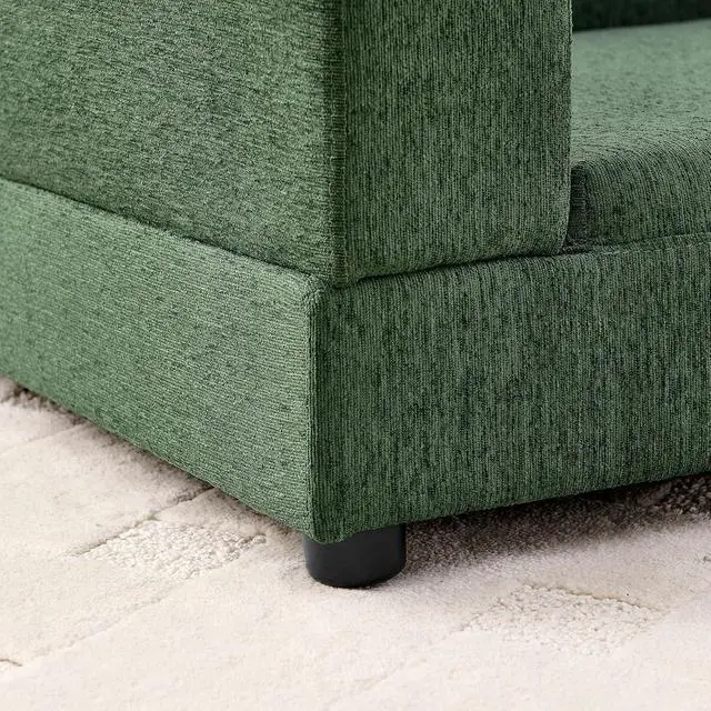 Alt view image 4 of 7 - Elevated XL Dog Bed with Soft Tufted Backrest and Armrest, Olive Green | Raised Dog Couch for Large and X Large Dogs, Linen Upholstered Comfy Pet Furniture with Legs, 120lbs Weight Capacity