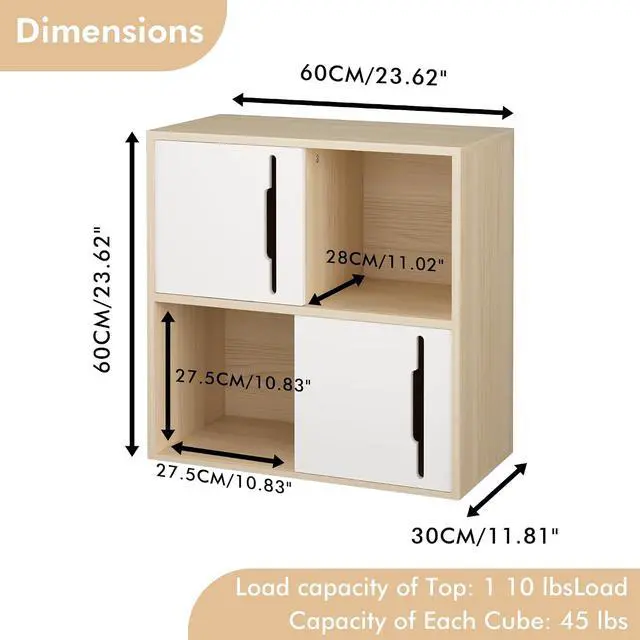 Alt view image 2 of 7 - Wood Bookcase with Sliding Doors, 2 Tier Bedside Bookshelf, Open and Closed Bedroom Shelves Organizer, Modern Storage Cabinet Display Shelf for Living Room, Bedroom, Kids'Room, Natural+White