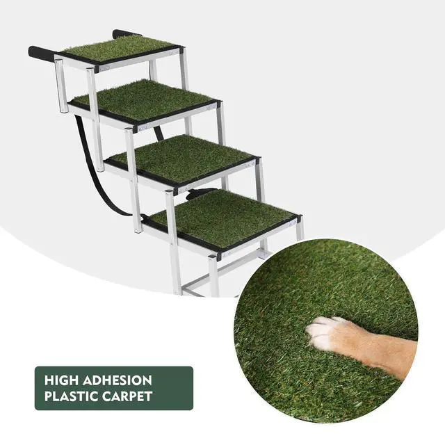 Alt view image 7 of 7 - Foldable Dog Stairs for Car, Lightweight Dog Steps for Medium & Large Dogs, 4 Steps Folding Pet Ramp with Non-Slip Surface & Aluminium Frame for SUV, Truck, Supports Up to 250lbs, Green Carpet