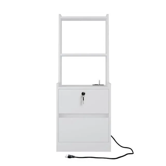 Alt view image 3 of 7 - Tall Nightstand Nightstands Set of 2 with Charging Station, 41" Walnut Bookshelf Nightstand with Night Light, Bed Bedside Tables with Shelves and Drawers for Bedroom, Dorm, Living Room, Black