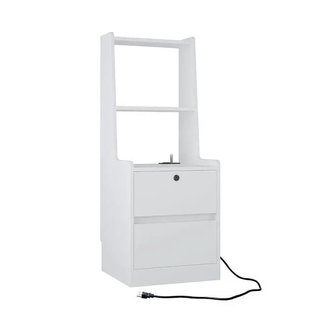 Alt view image 4 of 7 - Tall Nightstand Nightstands Set of 2 with Charging Station, 41" Walnut Bookshelf Nightstand with Night Light, Bed Bedside Tables with Shelves and Drawers for Bedroom, Dorm, Living Room, Black