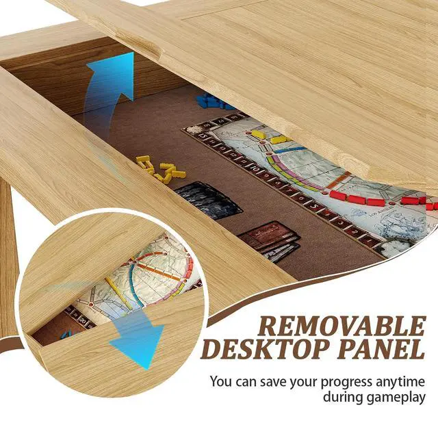 Alt view image 3 of 7 - Board Game Table with Removable Top,63" Dining/Gaming Table, Oak | Seats 4 to 6 Players, Dual-Use Dining & Gaming Table, 53in x 31.5in Play Area, 6 Cup Holders & Trays, Game Mat Not Included