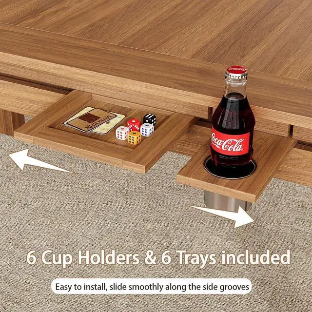 Alt view image 6 of 7 - Board Game Table with Removable Top,63" Dining/Gaming Table, Walnut | Seats 4 to 6 Players, Dual-Use Dining & Gaming Table, 53in x 31.5in Play Area, 6 Cup Holders & Trays, Game Mat Not Included