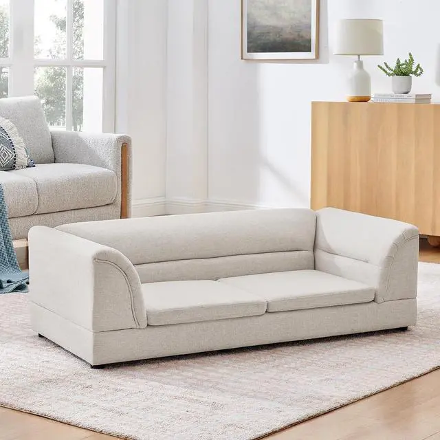 Alt view image 4 of 7 - Elevated Large Dog Bed with 2 Removable Cushion, Beige | Raised Pet Sofa with Washable Cushion Cover, Furniture Style Linen Fabric Dog Couch for Large Dogs, 100lbs Load Capacity