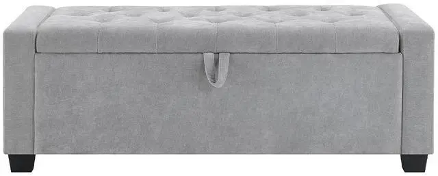 Alt view image 5 of 7 - 48" Bedroom Storage Bench, Upholstered Ottoman with Safety Hinge, Entryway Footrest Bench with Hidden Storage, Footstool for Bedroom, Living Room, Dorm, Hold up to 350 lb, Light Grey