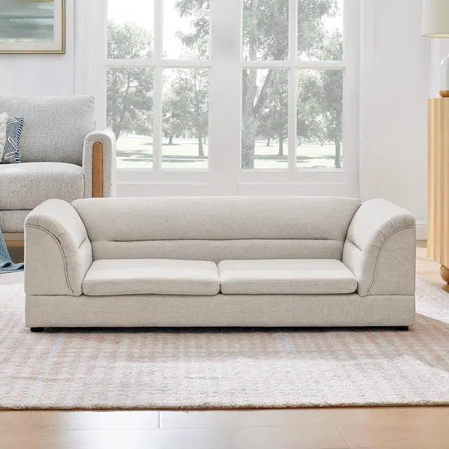 Alt view image 5 of 7 - Elevated Large Dog Bed with 2 Removable Cushion, Beige | Raised Pet Sofa with Washable Cushion Cover, Furniture Style Linen Fabric Dog Couch for Large Dogs, 100lbs Load Capacity