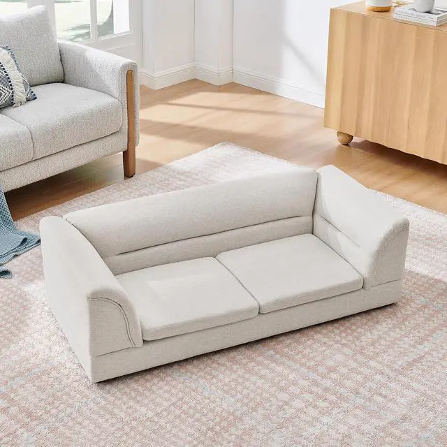 Alt view image 6 of 7 - Elevated Large Dog Bed with 2 Removable Cushion, Beige | Raised Pet Sofa with Washable Cushion Cover, Furniture Style Linen Fabric Dog Couch for Large Dogs, 100lbs Load Capacity