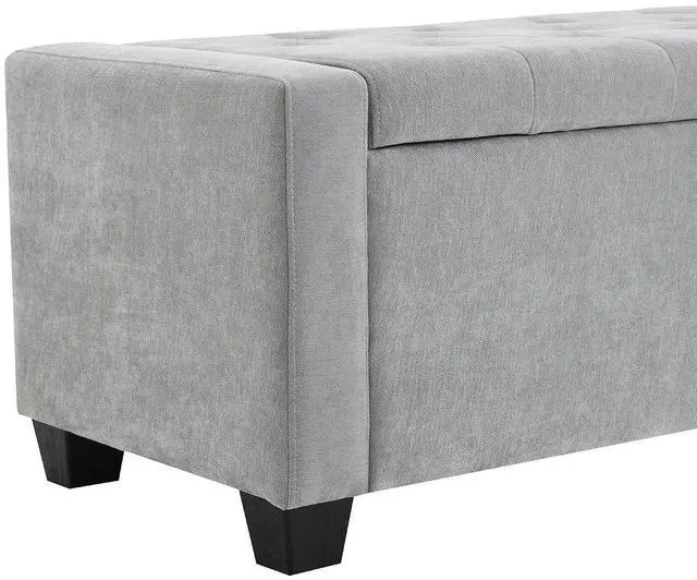 Alt view image 7 of 7 - 48" Bedroom Storage Bench, Upholstered Ottoman with Safety Hinge, Entryway Footrest Bench with Hidden Storage, Footstool for Bedroom, Living Room, Dorm, Hold up to 350 lb, Light Grey