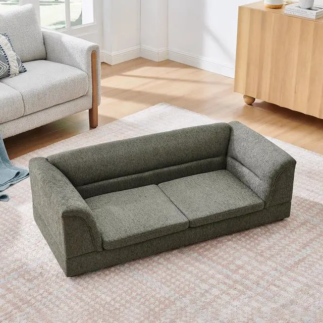 Alt view image 4 of 7 - Elevated Large Dog Bed with 2 Removable Cushion, Dark Gray | Raised Pet Sofa with Washable Cushion Cover, Furniture Style Linen Fabric Dog Couch for Large Dogs, 100lbs Load Capacity