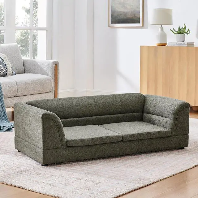 Alt view image 5 of 7 - Elevated Large Dog Bed with 2 Removable Cushion, Dark Gray | Raised Pet Sofa with Washable Cushion Cover, Furniture Style Linen Fabric Dog Couch for Large Dogs, 100lbs Load Capacity