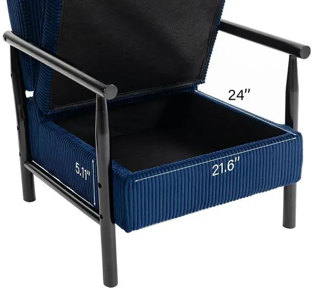 Alt view image 5 of 7 - Storage Armchair with Wide Seat, Mid Century Single Accent Chair with Wooden Armrest, Corduroy Upholstered Living Room Reading Chair with Waist Cushion for Apartment, Bedroom, Sunroom, Antique Blue