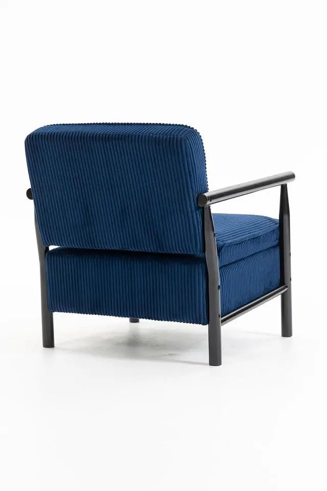 Alt view image 7 of 7 - Storage Armchair with Wide Seat, Mid Century Single Accent Chair with Wooden Armrest, Corduroy Upholstered Living Room Reading Chair with Waist Cushion for Apartment, Bedroom, Sunroom, Antique Blue