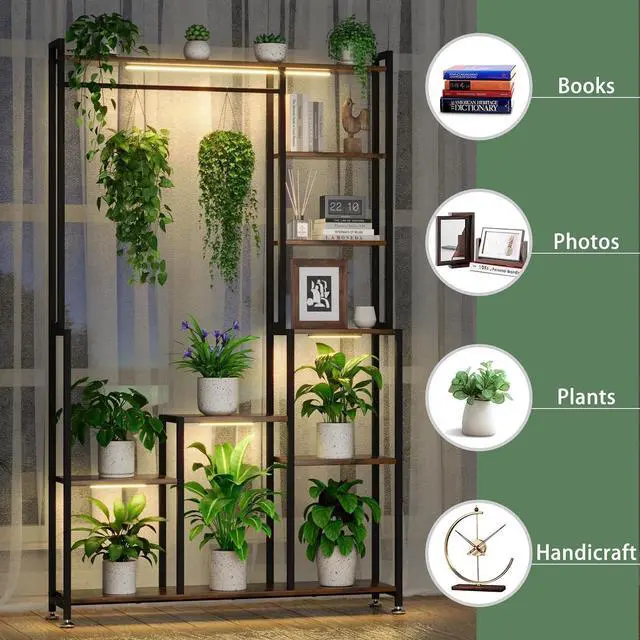 Alt view image 5 of 7 - Large Metal Plant Stand Indoor with Grow Light, 8 Tiered Plant Shelf Indoor, Square Flower Holder Display Rack, 71" Tall Corner Shelves Organizer for Living Room, Balcony, Patio, Garden