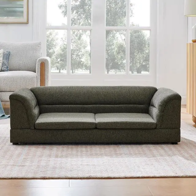 Alt view image 6 of 7 - Elevated Large Dog Bed with 2 Removable Cushion, Dark Gray | Raised Pet Sofa with Washable Cushion Cover, Furniture Style Linen Fabric Dog Couch for Large Dogs, 100lbs Load Capacity