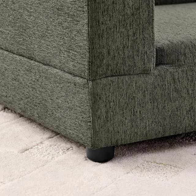 Alt view image 7 of 7 - Elevated XL Dog Bed with Soft Tufted Backrest and Armrest, Dark Gray | Raised Dog Couch for Large and X Large Dogs, Linen Upholstered Comfy Pet Furniture with Legs, 120lbs Weight Capacity