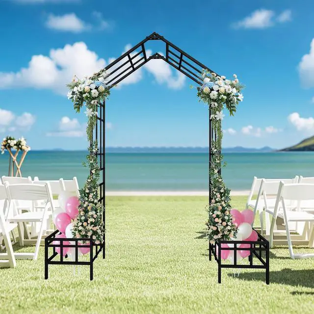 Main image of Garden Arch Trellis with Planter Box for Climbing Plants, Metal Garden Arbor with Adjustable Width 5.7~7.9Ft, Outdoor Arboria Wedding Archway for Lawn, Patio, Backyard, Ceremony Decoration, Black