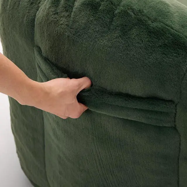 Alt view image 5 of 7 - Giant Adult Bean Bag Chair with Pull Ring, Lotus Style Compression Boneless Chair, Faux Fur Comfy Lazy Sofa, Corner Reading Armchair for Living Room, Bedroom, Relax, Green