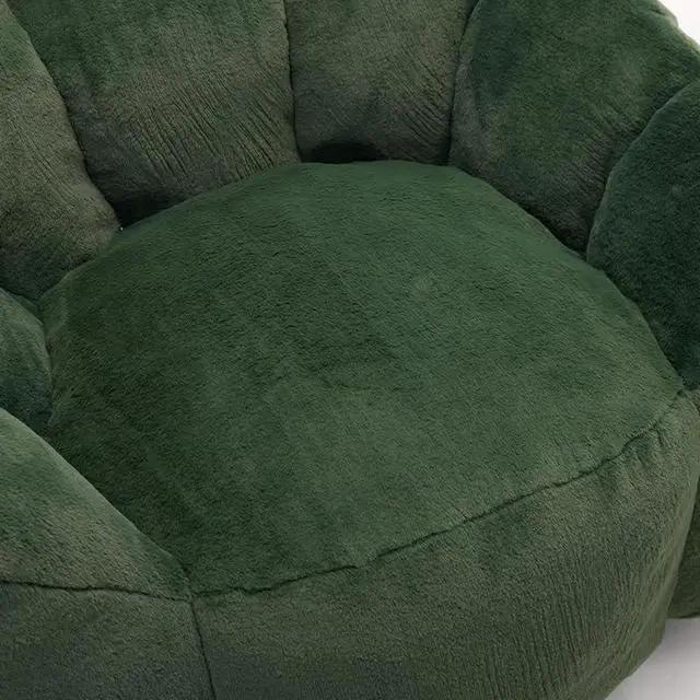 Alt view image 6 of 7 - Giant Adult Bean Bag Chair with Pull Ring, Lotus Style Compression Boneless Chair, Faux Fur Comfy Lazy Sofa, Corner Reading Armchair for Living Room, Bedroom, Relax, Green