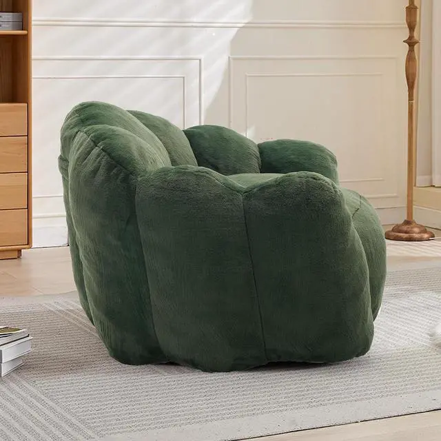 Alt view image 4 of 7 - Giant Adult Bean Bag Chair with Pull Ring, Lotus Style Compression Boneless Chair, Faux Fur Comfy Lazy Sofa, Corner Reading Armchair for Living Room, Bedroom, Relax, Green