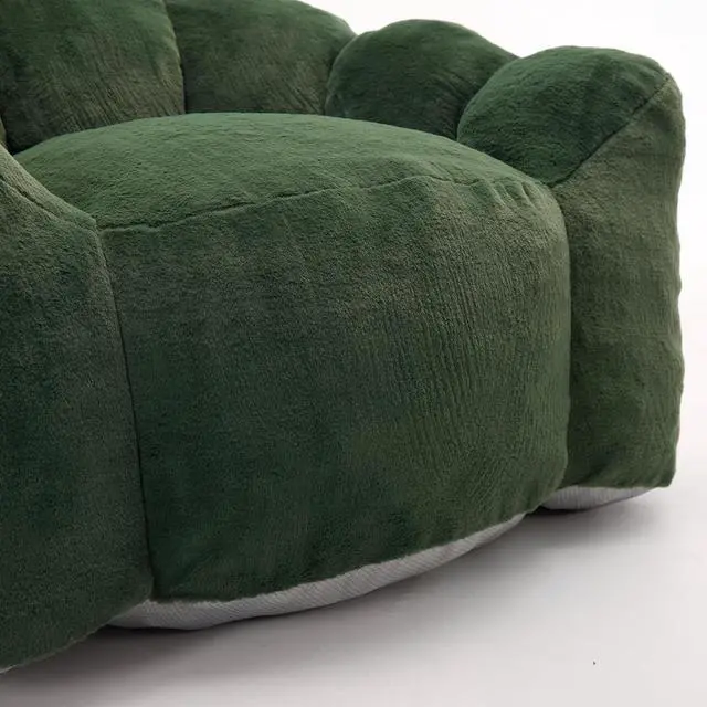 Alt view image 7 of 7 - Giant Adult Bean Bag Chair with Pull Ring, Lotus Style Compression Boneless Chair, Faux Fur Comfy Lazy Sofa, Corner Reading Armchair for Living Room, Bedroom, Relax, Green