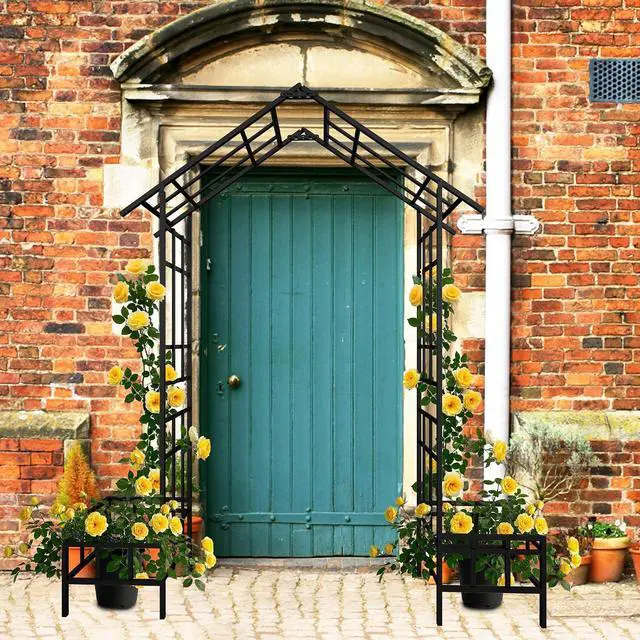 Alt view image 6 of 6 - Garden Arch Trellis with Planter Box for Climbing Plants, Metal Garden Arbor with Adjustable Width 5.7~7.9Ft, Outdoor Arboria Wedding Archway for Lawn, Patio, Backyard, Ceremony Decoration, Black