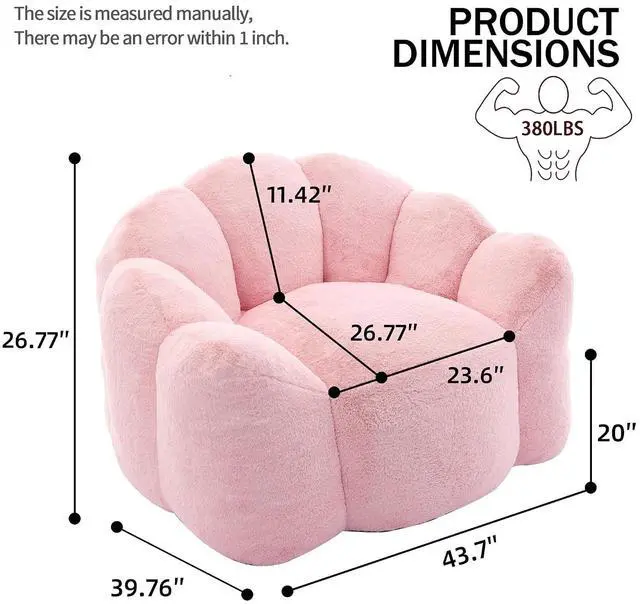 Alt view image 2 of 7 - Giant Adult Bean Bag Chair with Pull Ring, Lotus Style Compression Boneless Chair, Faux Fur Comfy Lazy Sofa, Corner Reading Armchair for Living Room, Bedroom, Relax, Pink