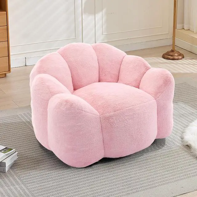 Main image of Giant Adult Bean Bag Chair with Pull Ring, Lotus Style Compression Boneless Chair, Faux Fur Comfy Lazy Sofa, Corner Reading Armchair for Living Room, Bedroom, Relax, Pink