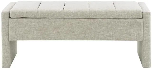 Alt view image 5 of 7 - Modern End of Bed Bench, Linen Upholstered Storage Ottoman, Comfy Window Bench, Large Entryway Footstool, Sofa Side Footrest for Living Room, Bedroom, Dorm, Light Grey