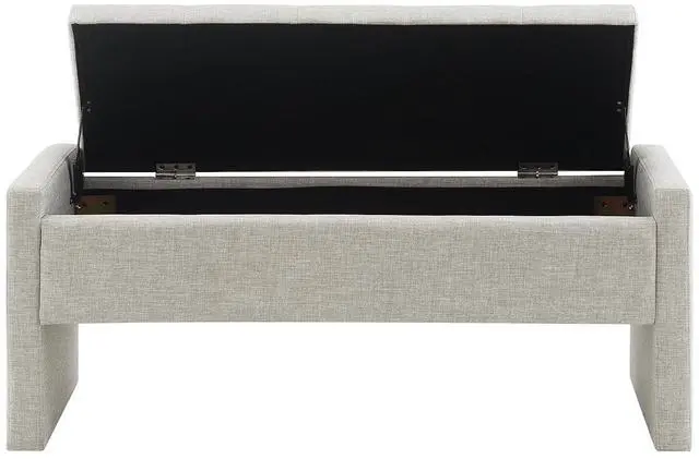 Alt view image 6 of 7 - Modern End of Bed Bench, Linen Upholstered Storage Ottoman, Comfy Window Bench, Large Entryway Footstool, Sofa Side Footrest for Living Room, Bedroom, Dorm, Light Grey