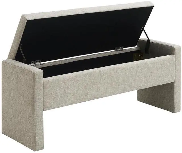 Alt view image 7 of 7 - Modern End of Bed Bench, Linen Upholstered Storage Ottoman, Comfy Window Bench, Large Entryway Footstool, Sofa Side Footrest for Living Room, Bedroom, Dorm, Light Grey