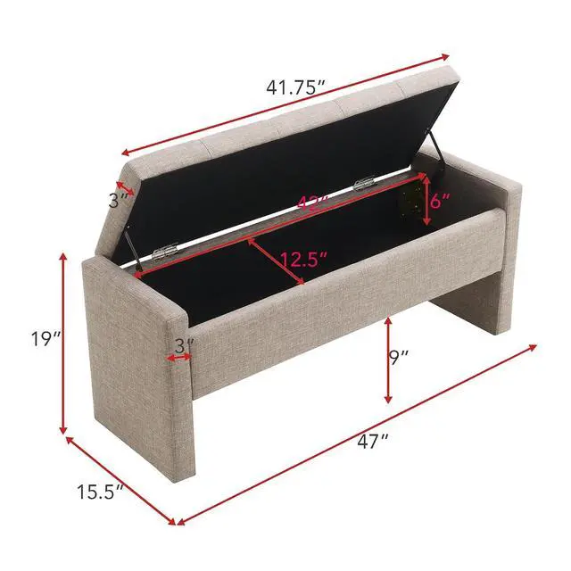 Alt view image 2 of 7 - Modern End of Bed Bench, Linen Upholstered Storage Ottoman, Comfy Window Bench, Large Entryway Footstool, Sofa Side Footrest for Living Room, Bedroom, Dorm, Brown Grey