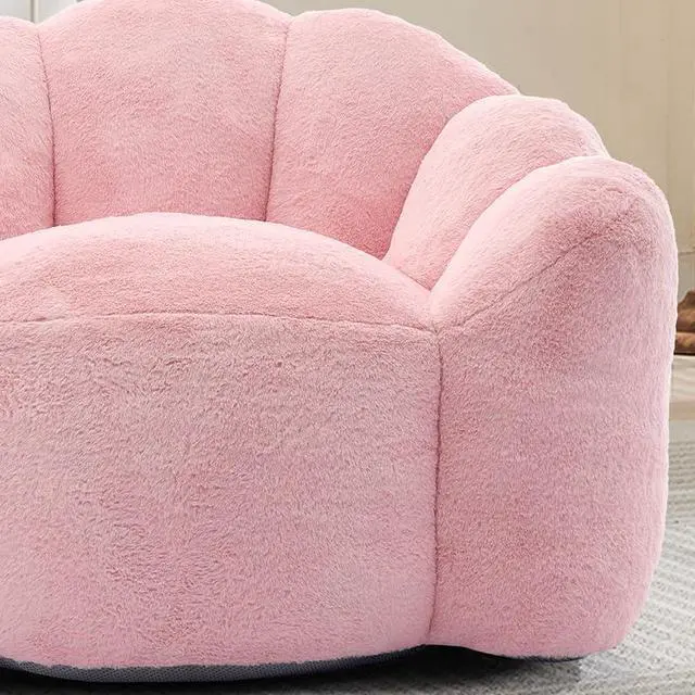 Alt view image 7 of 7 - Giant Adult Bean Bag Chair with Pull Ring, Lotus Style Compression Boneless Chair, Faux Fur Comfy Lazy Sofa, Corner Reading Armchair for Living Room, Bedroom, Relax, Pink