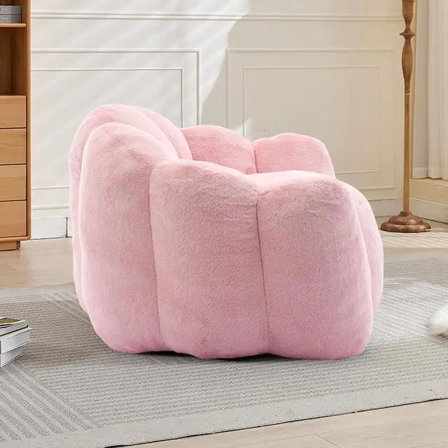 Alt view image 4 of 7 - Giant Adult Bean Bag Chair with Pull Ring, Lotus Style Compression Boneless Chair, Faux Fur Comfy Lazy Sofa, Corner Reading Armchair for Living Room, Bedroom, Relax, Pink
