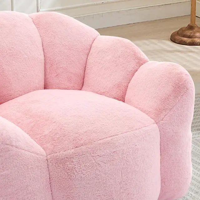 Alt view image 6 of 7 - Giant Adult Bean Bag Chair with Pull Ring, Lotus Style Compression Boneless Chair, Faux Fur Comfy Lazy Sofa, Corner Reading Armchair for Living Room, Bedroom, Relax, Pink
