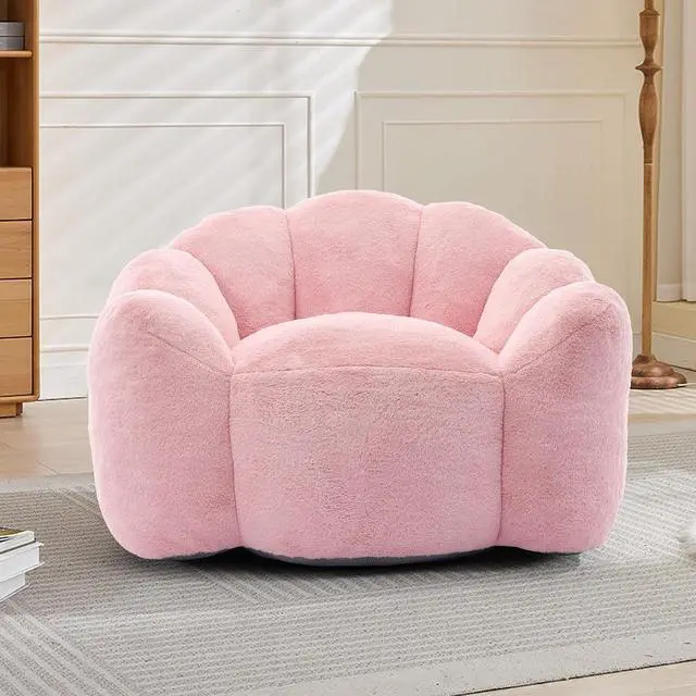 Alt view image 3 of 7 - Giant Adult Bean Bag Chair with Pull Ring, Lotus Style Compression Boneless Chair, Faux Fur Comfy Lazy Sofa, Corner Reading Armchair for Living Room, Bedroom, Relax, Pink