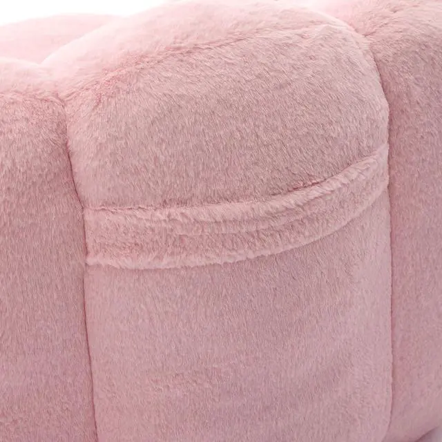 Alt view image 5 of 7 - Giant Adult Bean Bag Chair with Pull Ring, Lotus Style Compression Boneless Chair, Faux Fur Comfy Lazy Sofa, Corner Reading Armchair for Living Room, Bedroom, Relax, Pink