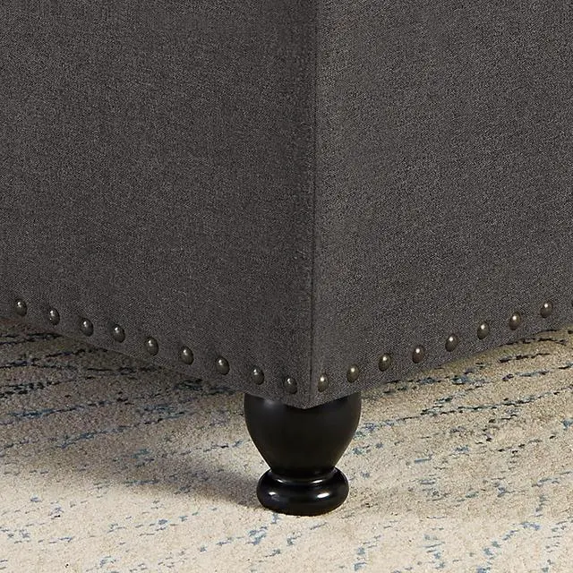 Alt view image 7 of 7 - Large Square Storage Ottoman with Wooden Legs, Button-Tufted Upholstered Coffee Table with Nail Trims for Living Room, Multi-Functional Footrest and Extra Stool