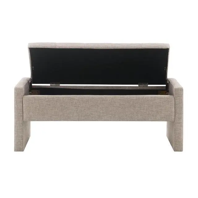 Alt view image 6 of 7 - Modern End of Bed Bench, Linen Upholstered Storage Ottoman, Comfy Window Bench, Large Entryway Footstool, Sofa Side Footrest for Living Room, Bedroom, Dorm, Brown Grey